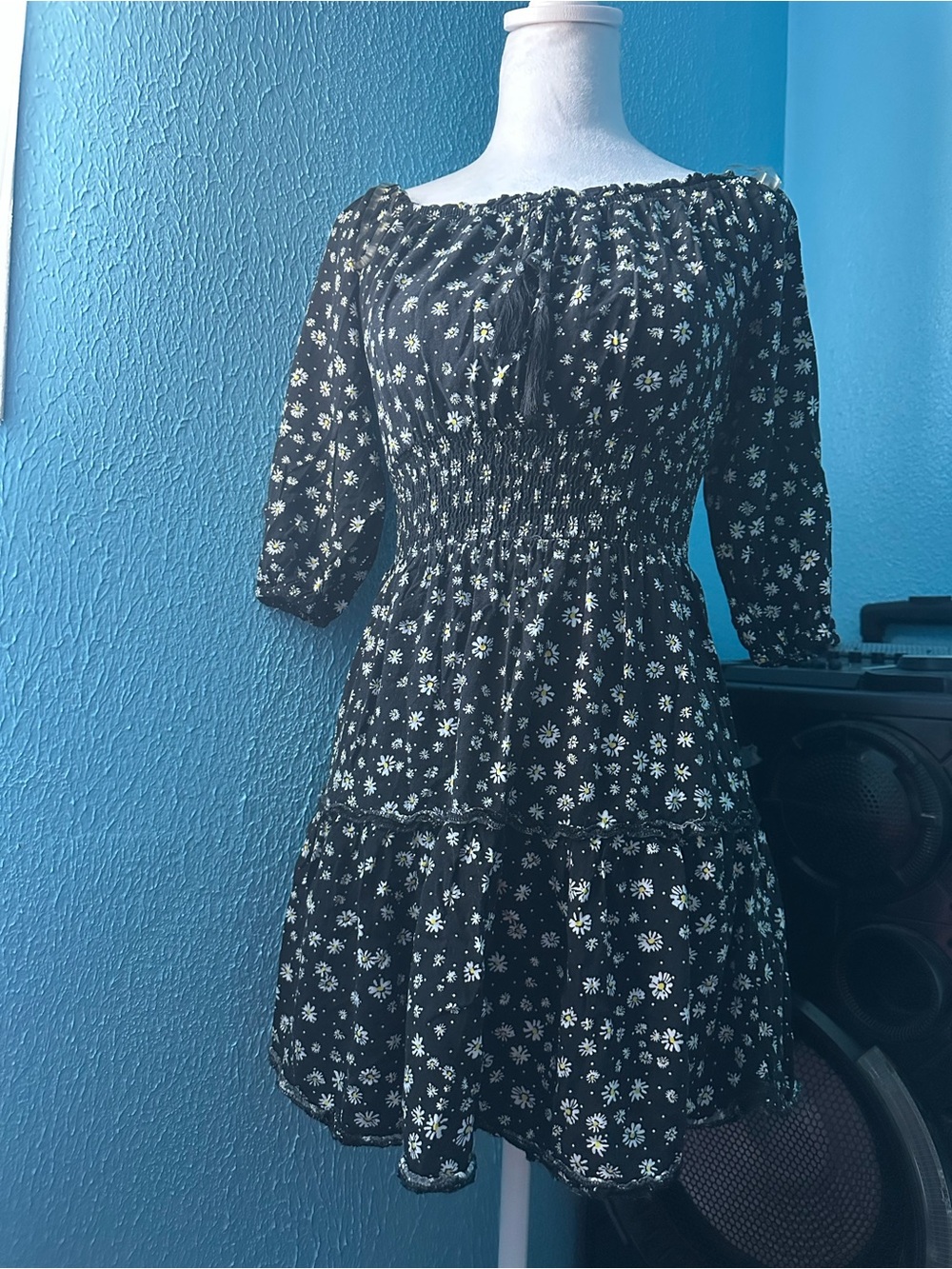 J for Justify Black Daisy Print Midi Dress